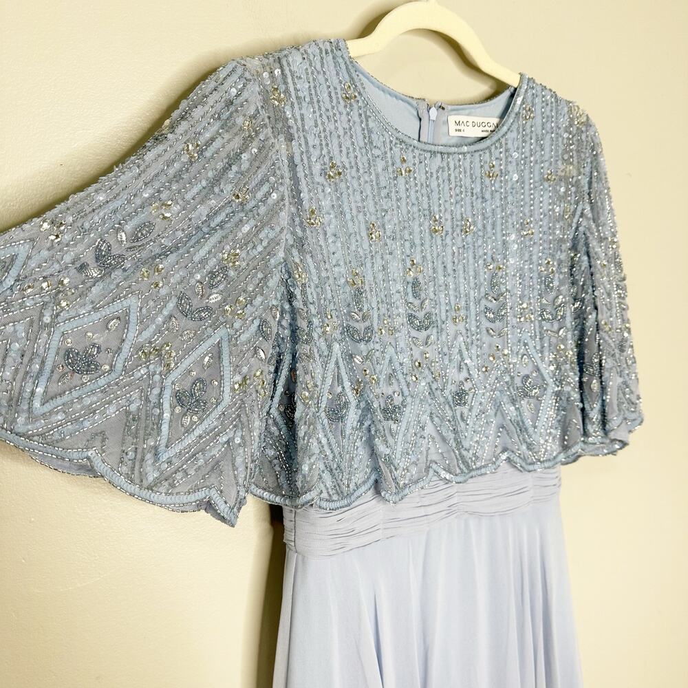 Mac Duggal 9181 Powder Blue Chiffon Gown w/ Fully Beaded 3/4 Sleeve Top 4 $598 - Picture 6 of 10